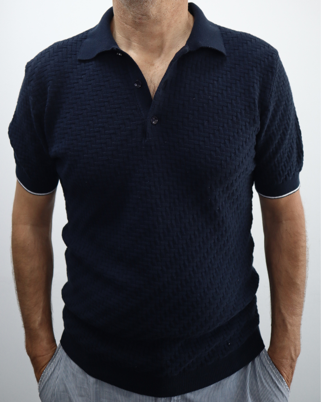 Πόλο Πλεκτό με κοντό μανίκι 100% Cotton – Μπλε