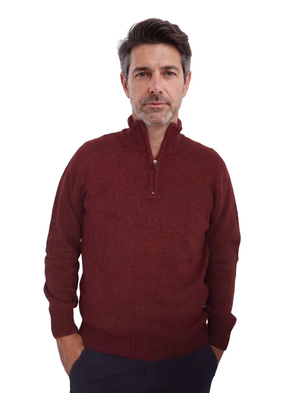 Πλεκτό Half-Zip Πουλόβερ Renzo Uomo με Τριχρωμία Νήματος