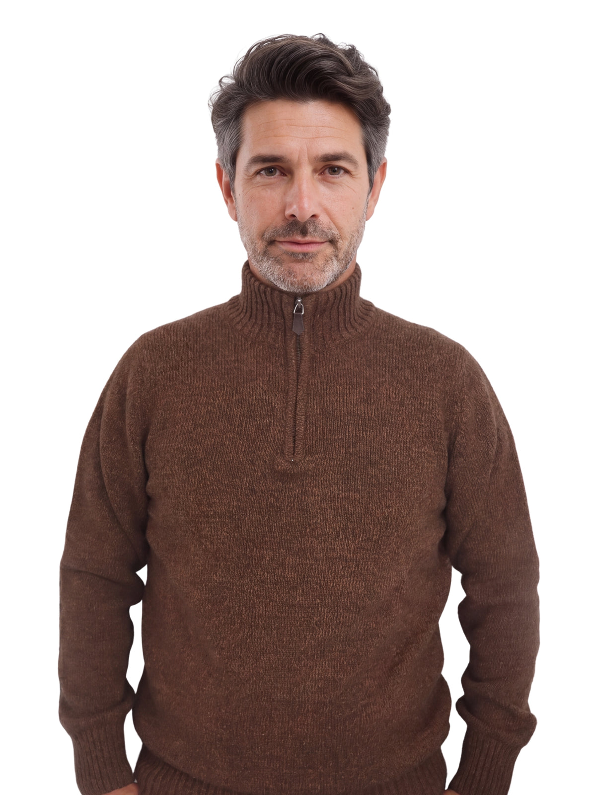 Πλεκτό Half-Zip Πουλόβερ Renzo Uomo με Τριχρωμία Νήματος