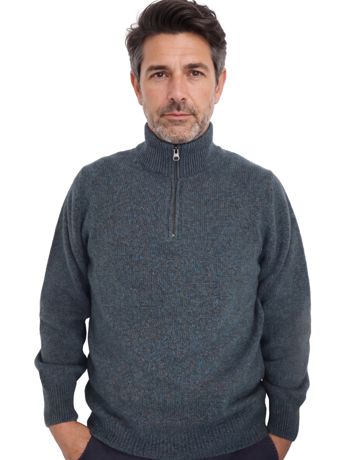Πλεκτό Half-Zip Πουλόβερ Renzo Uomo με Τριχρωμία Νήματος