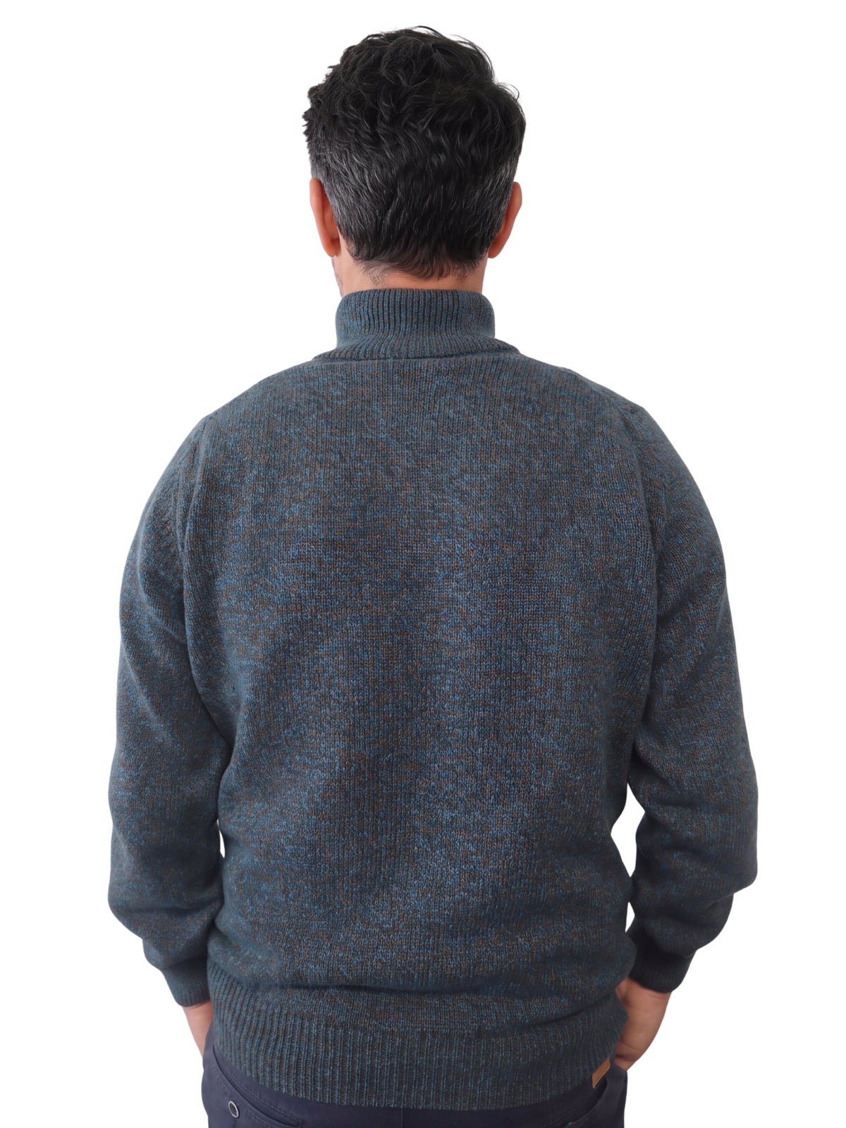 Πλεκτό Half-Zip Πουλόβερ Renzo Uomo με Τριχρωμία Νήματος