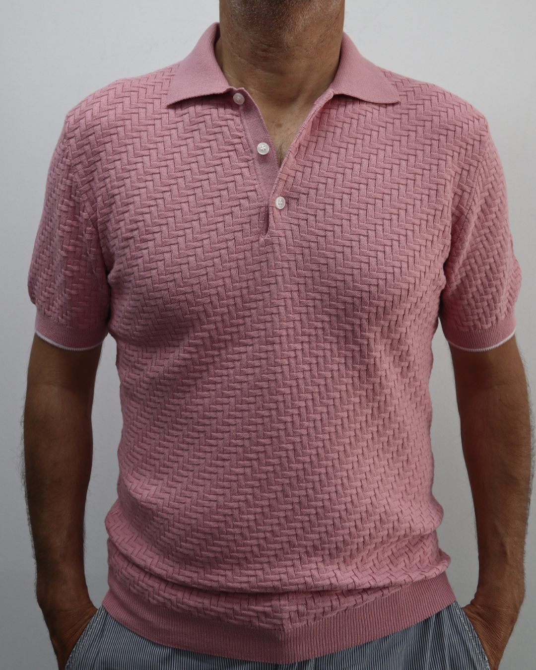 Πόλο Πλεκτό με κοντό μανίκι 100% Cotton -Ροζ
