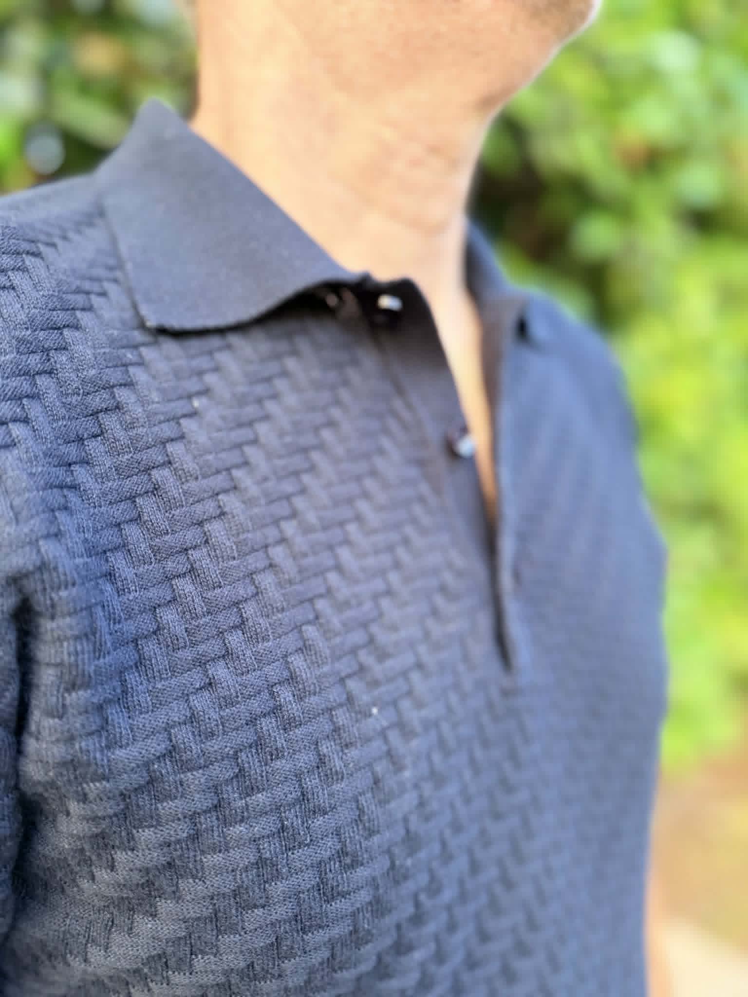 Renzo Uomo Ανδρικό Πλεκτό Πόλο 100% Cotton – Μπλε με Λευκή Λεπτομέρεια
