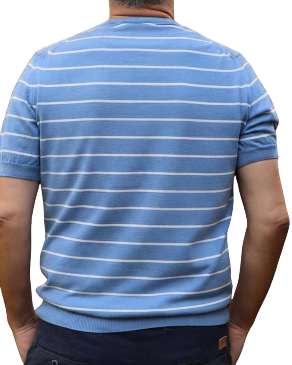 Μπλουζάκι πλεκτό με Ρίγες και Λαιμόκοψη 100% Cotton- Σιέλ