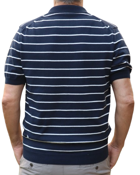 Πλεκτό Polo Ριγέ 100% Βαμβακερό- Μπλε
