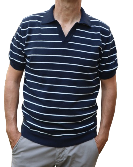 Πλεκτό Polo Ριγέ 100% Βαμβακερό- Μπλε