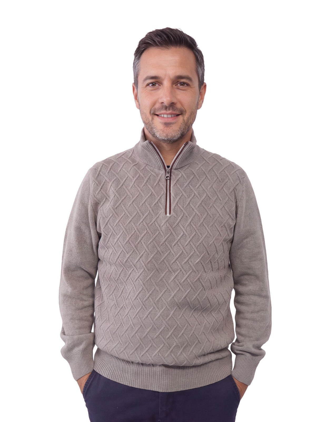Πλεκτό Half-Zip Πουλόβερ Renzo Uomo με Μελανζέ Πλέξη – Μαύρο