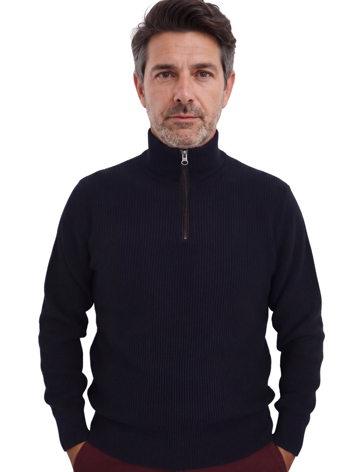 Πλεκτό Πουλόβερ  Half-Zip  Renzo Uomo με Πλέξη Τύπου Καλαμπόκι