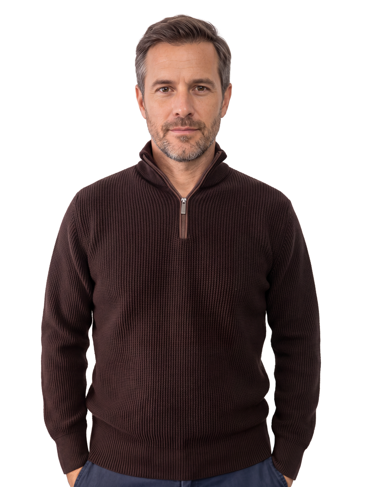 Πλεκτό Πουλόβερ  Half-Zip  Renzo Uomo με Πλέξη Τύπου Καλαμπόκι