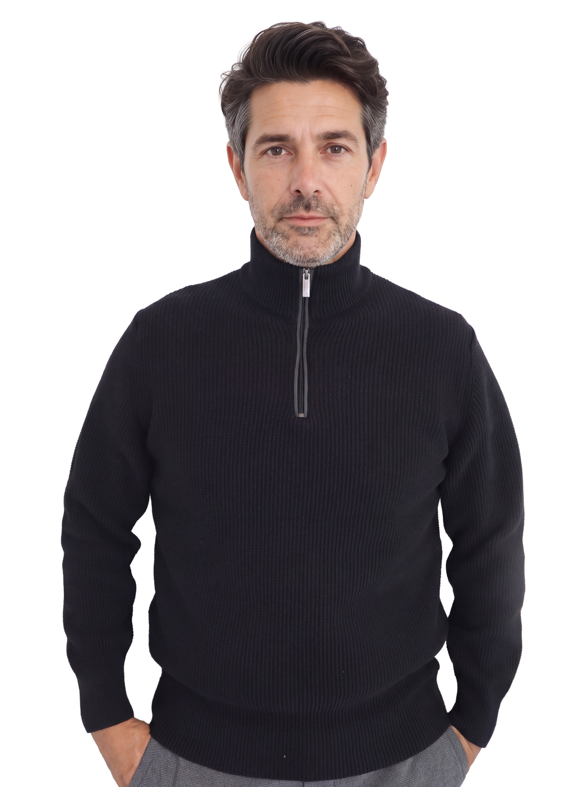 Πλεκτό Πουλόβερ  Half-Zip  Renzo Uomo με Πλέξη Τύπου Καλαμπόκι
