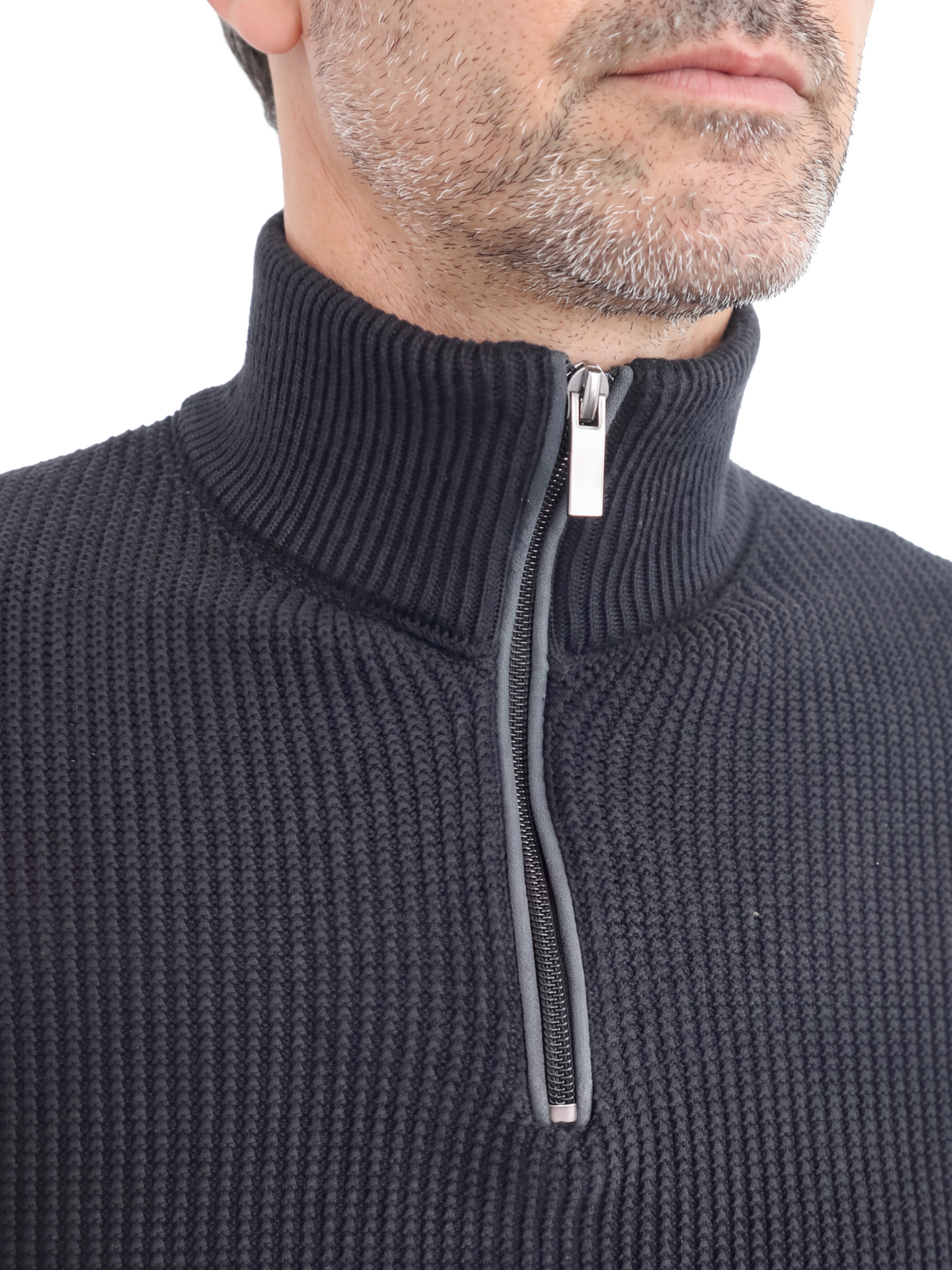 Πλεκτό Πουλόβερ  Half-Zip  Renzo Uomo με Πλέξη Τύπου Καλαμπόκι