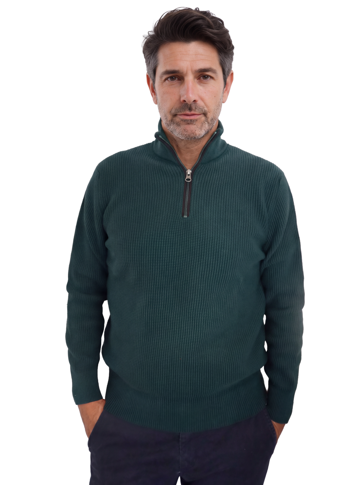 Πλεκτό Πουλόβερ  Half-Zip  Renzo Uomo με Πλέξη Τύπου Καλαμπόκι