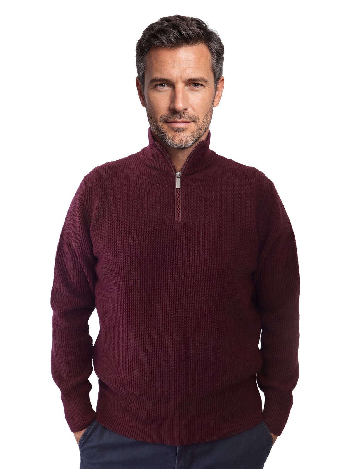 Πλεκτό Πουλόβερ  Half-Zip  Renzo Uomo με Πλέξη Τύπου Καλαμπόκι