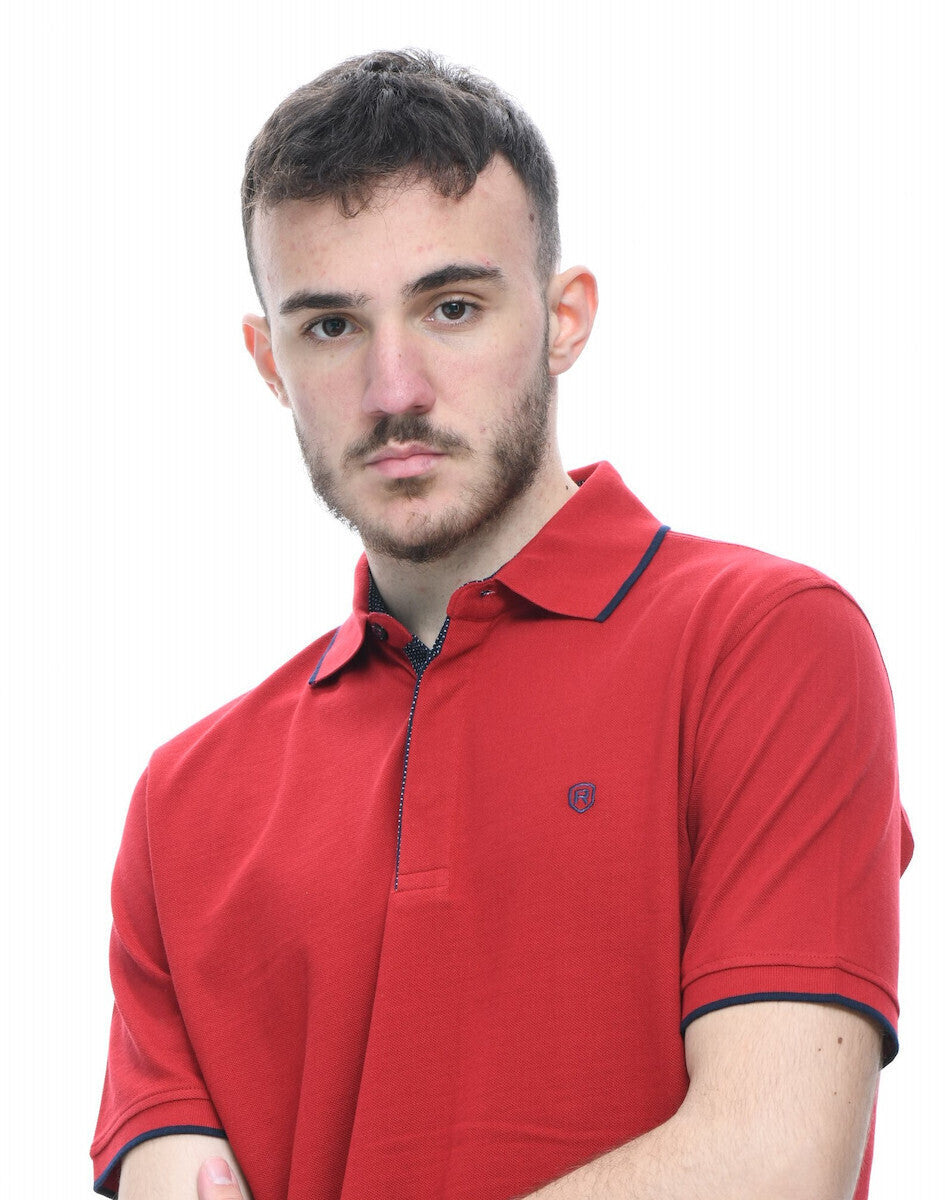 Polo T-shirt Renzo Uomo Πικέ Κοντομάνικο Κόκκινο με κρυφό κουμπί 100% βαμβάκι