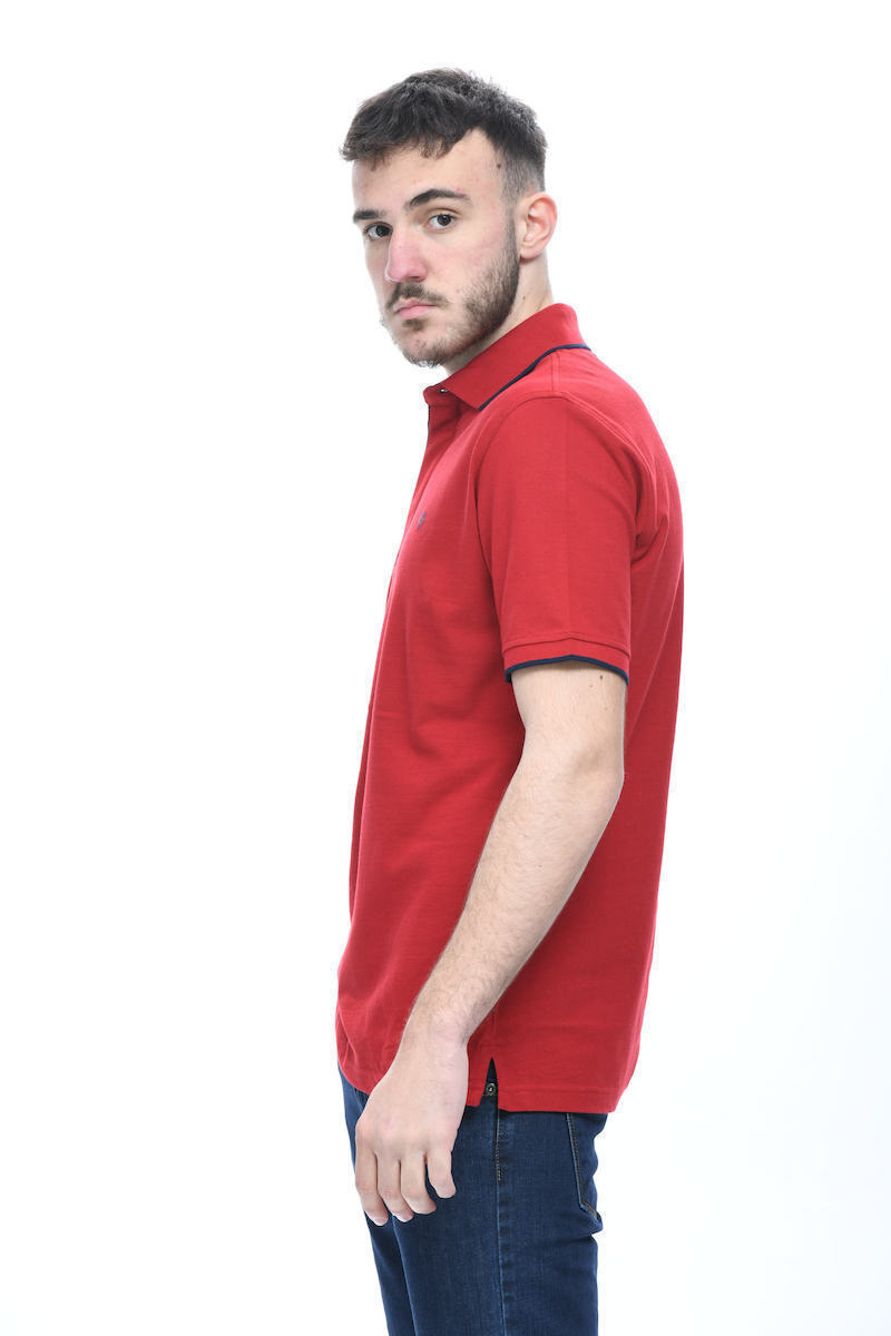 Polo T-shirt Renzo Uomo Πικέ Κοντομάνικο Κόκκινο με κρυφό κουμπί 100% βαμβάκι