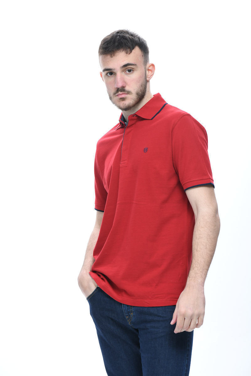Polo T-shirt Renzo Uomo Πικέ Κοντομάνικο Κόκκινο με κρυφό κουμπί 100% βαμβάκι